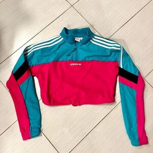 adidas 80’s Retro Colorblock Cropped Track Top / Sweatshirt Teal & Pink